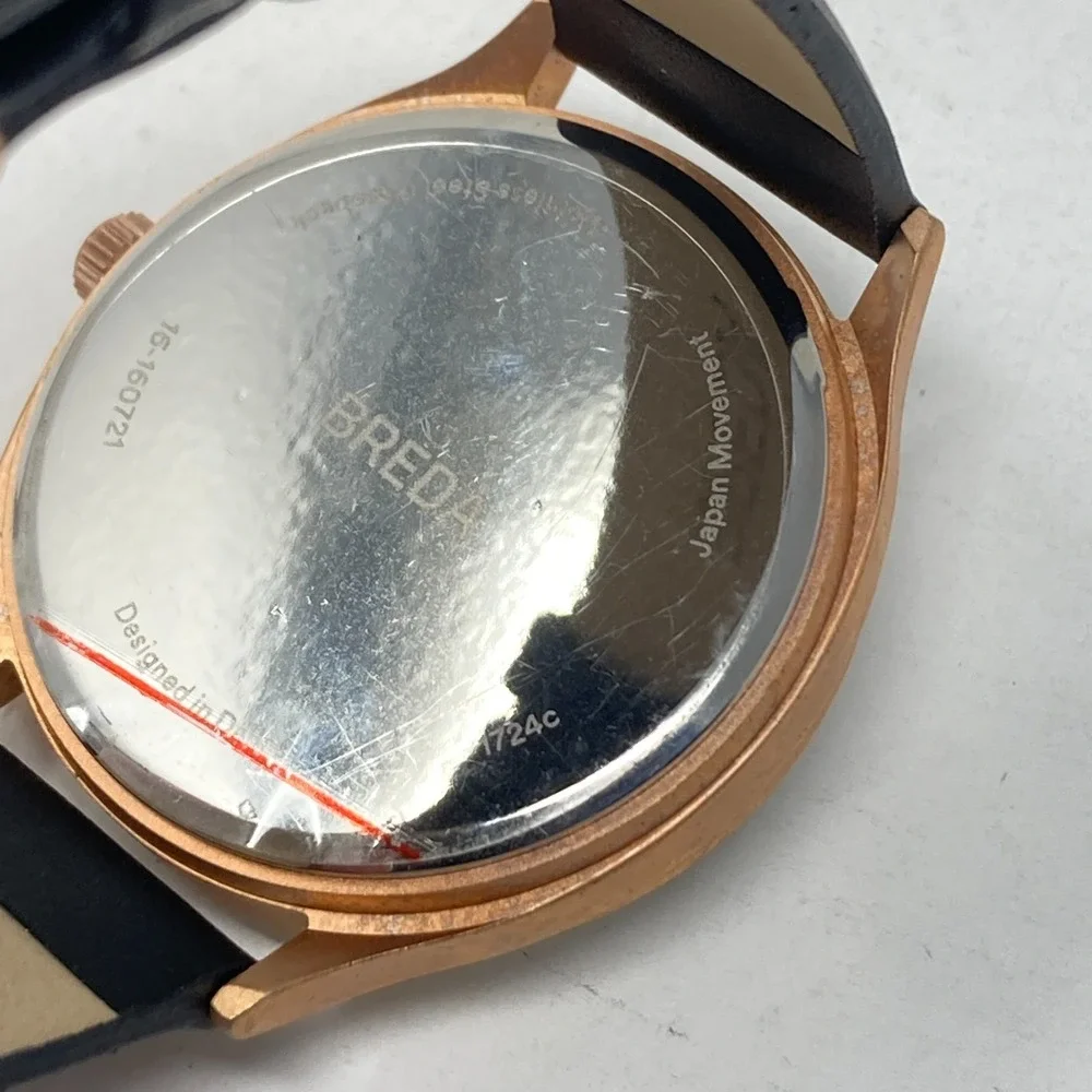Breda Watch Men Women 40mm Rose Gold Tone Matte Black Leather New Battery 9